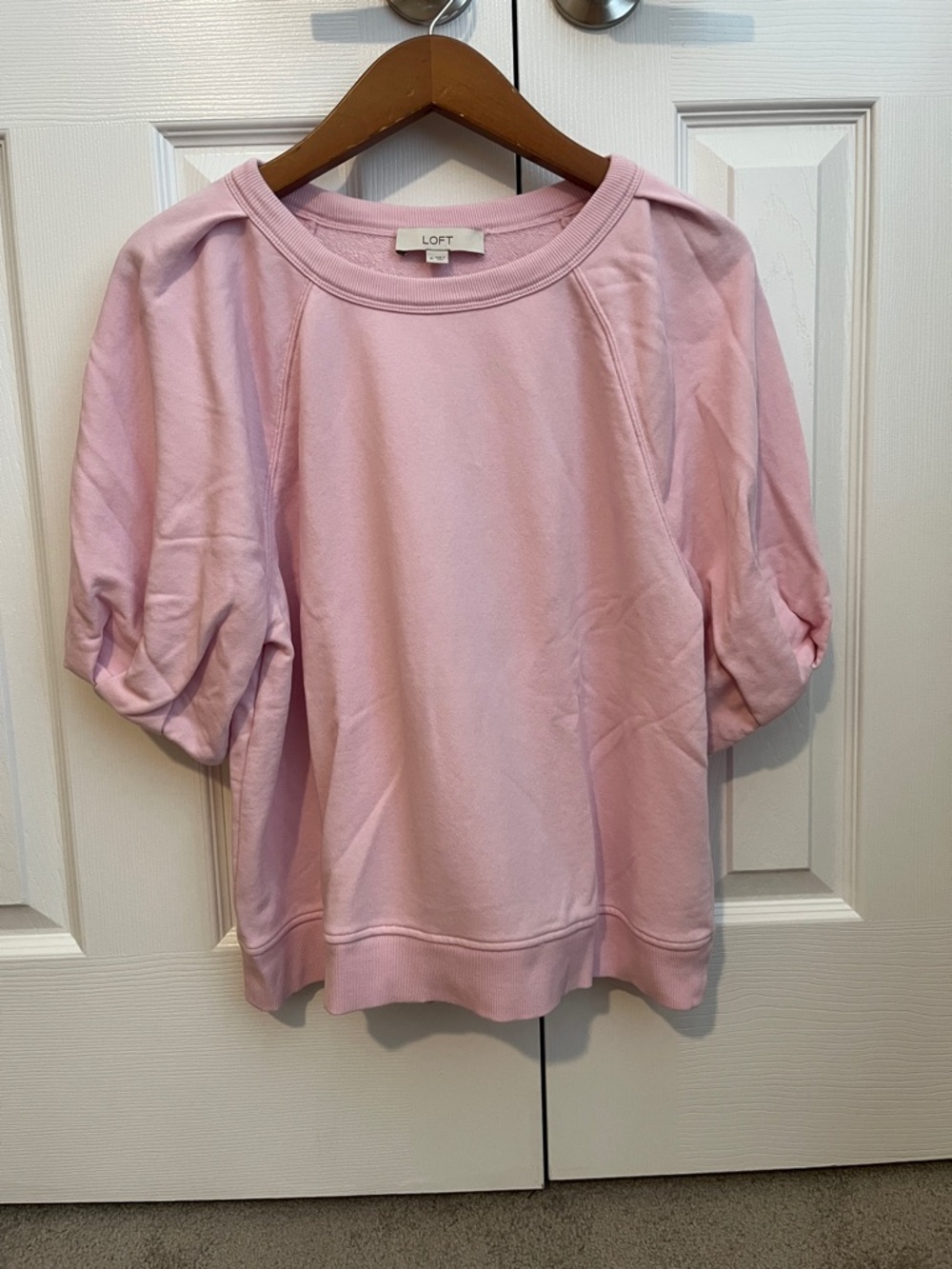 LOFT Pleated Puff Sleeve Sweatshirt Light Pink